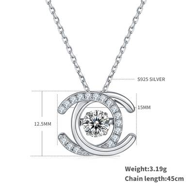 Dancing Double C 0.5ct D Color Moissanite Necklace in S925 Silver Platinum Plated
